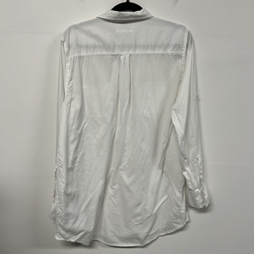 J Crew Chambray Pocket Tunic Womens Size L White Button Up Shirt Collared Work - Picture 3 of 13